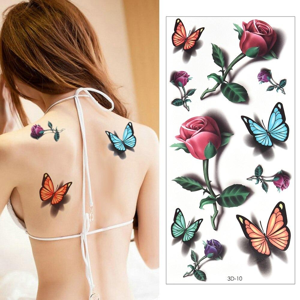 WOMENS 3D TEMPORARY TATTOO ROSE, PEONY FLOWERS, TRANSFERS WATERPROOF BODY  ART | eBay