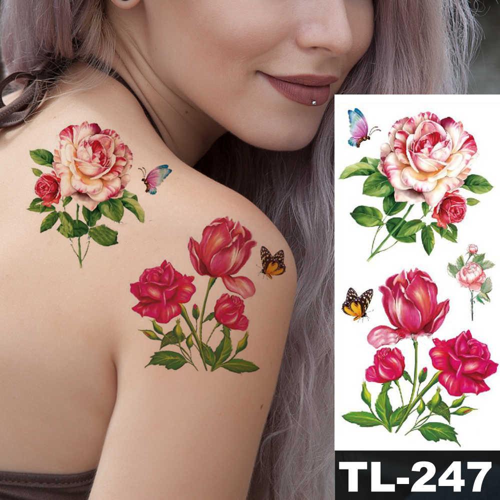 butterfly and flowers - small size temporary tattoo water transfer sticker body art