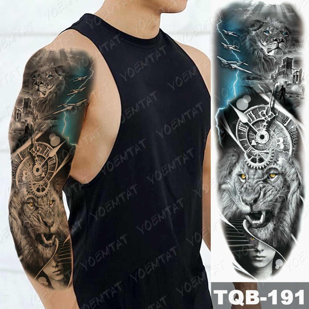 planes watch and lions - large size temporary tattoo water transfer sticker body art